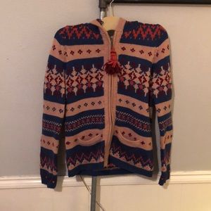 Anthro patterned zip up sweater